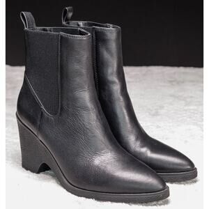 Aerosoles Mylo Black Leather Wedge Ankle Boots Womens Size 11rac